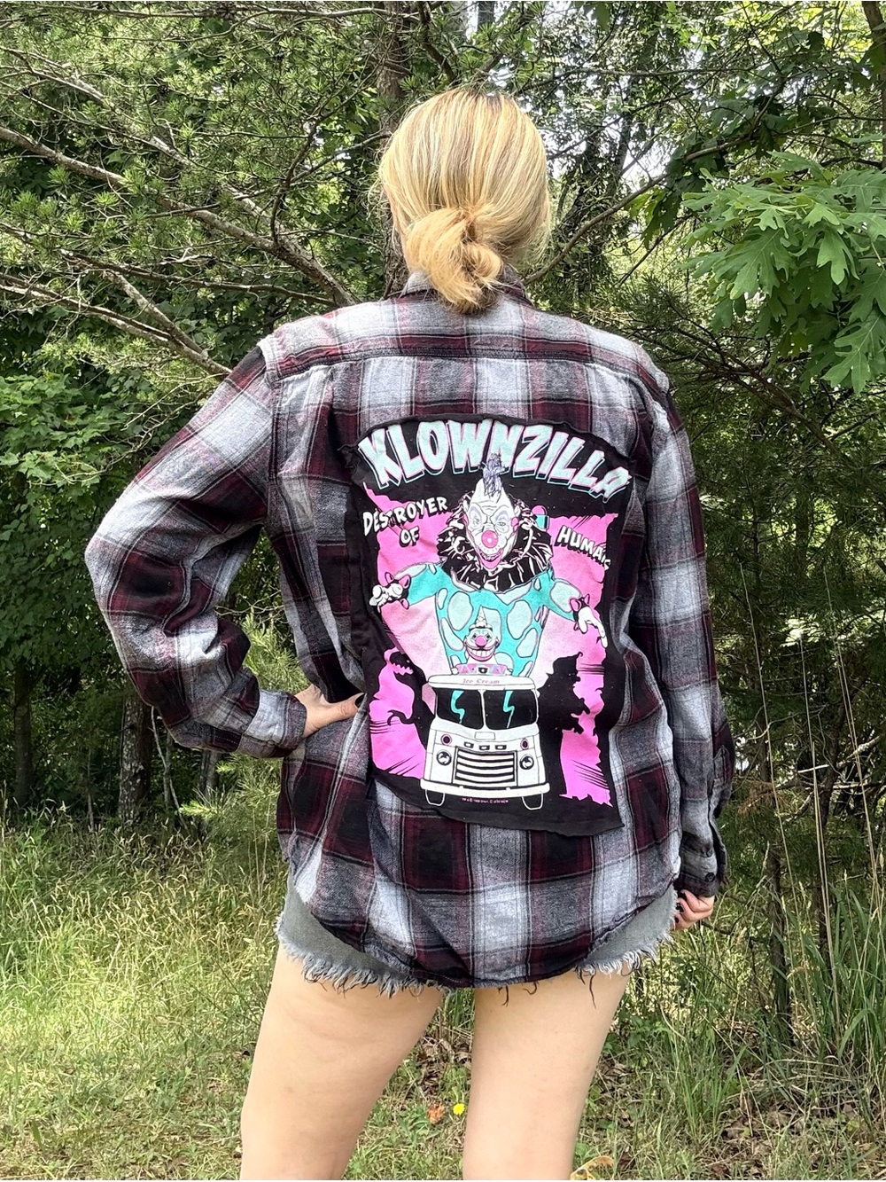 🤡🎪Upcycle Killer klowns horror Flannel Shirt handmade🩸